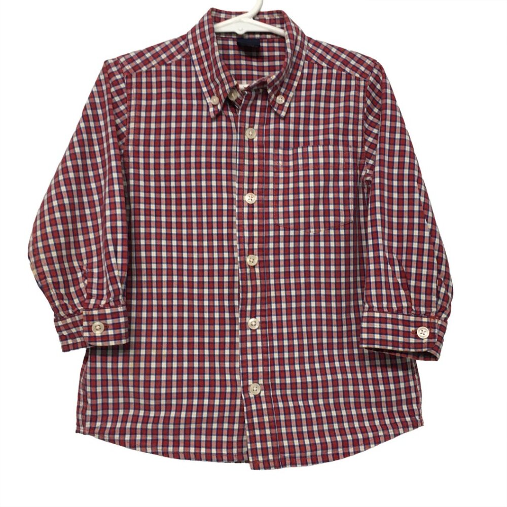 Oshkosh Boy's Red Plaid Long-sleeved Shirt Size 4T